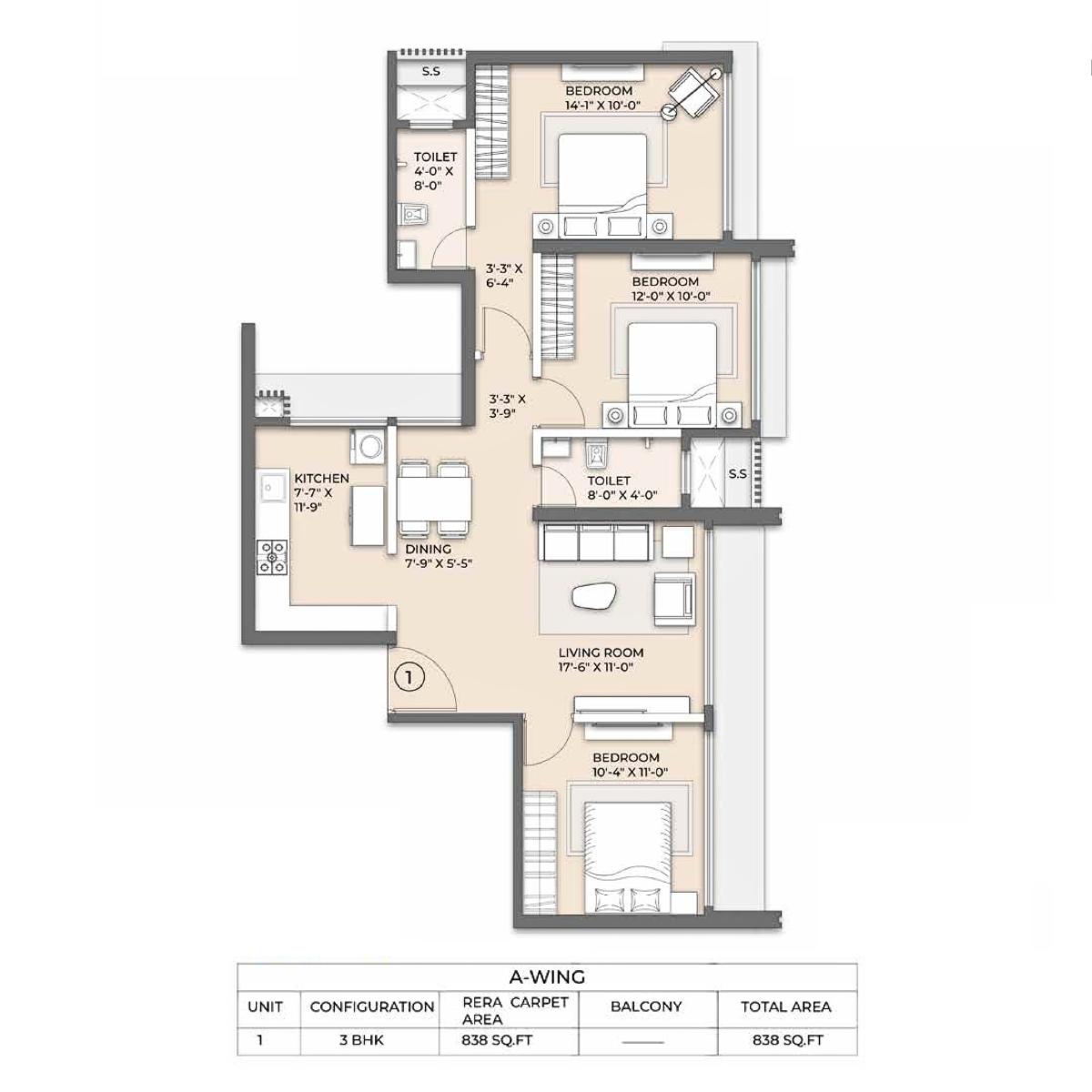 Arkade-Eden-Floor-Plan-3-BHK-838-Sqft